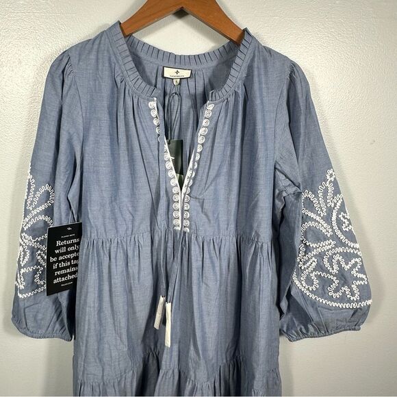 Tuckernuck Cotton Chambray Embroidered Salty Paloma Caftan Dress NWT Size Small - Picture 11 of 16